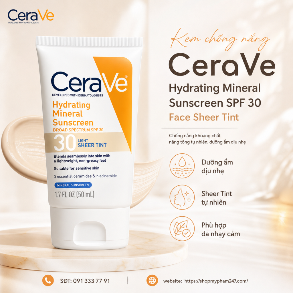 CeraVe Hydrating Mineral Sunscreen SPF 30 Face Sheer Tint