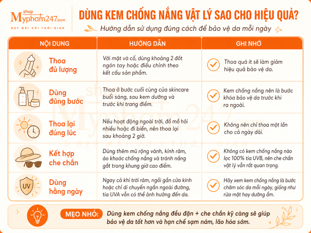 Dùng kem chống nắng vật lý sao cho hiệu quả