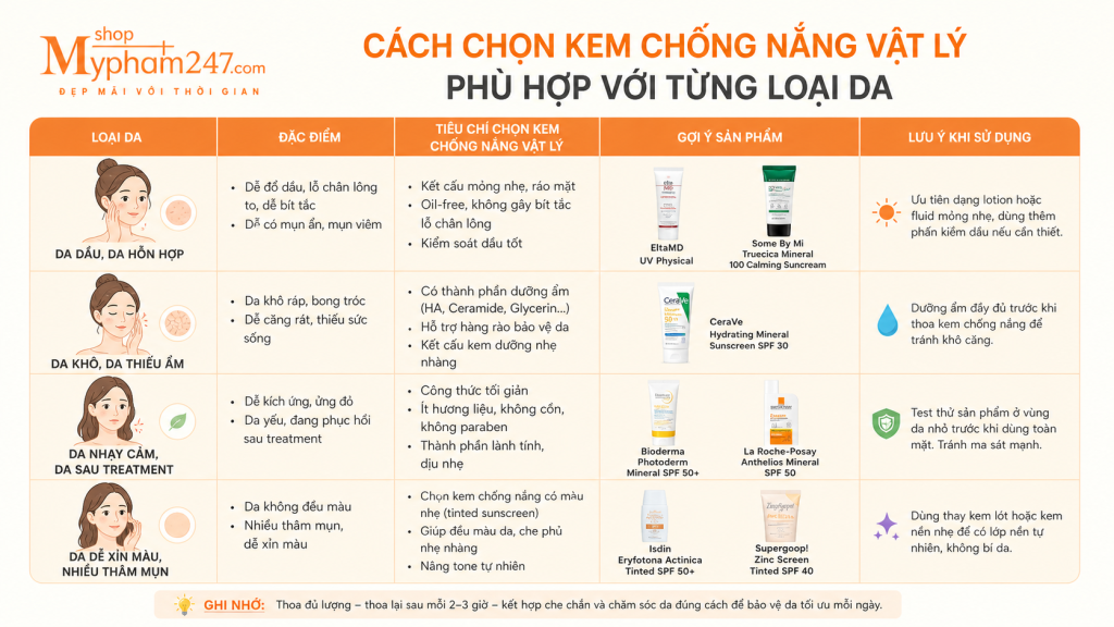 cách chon kem chống nắng vật lý