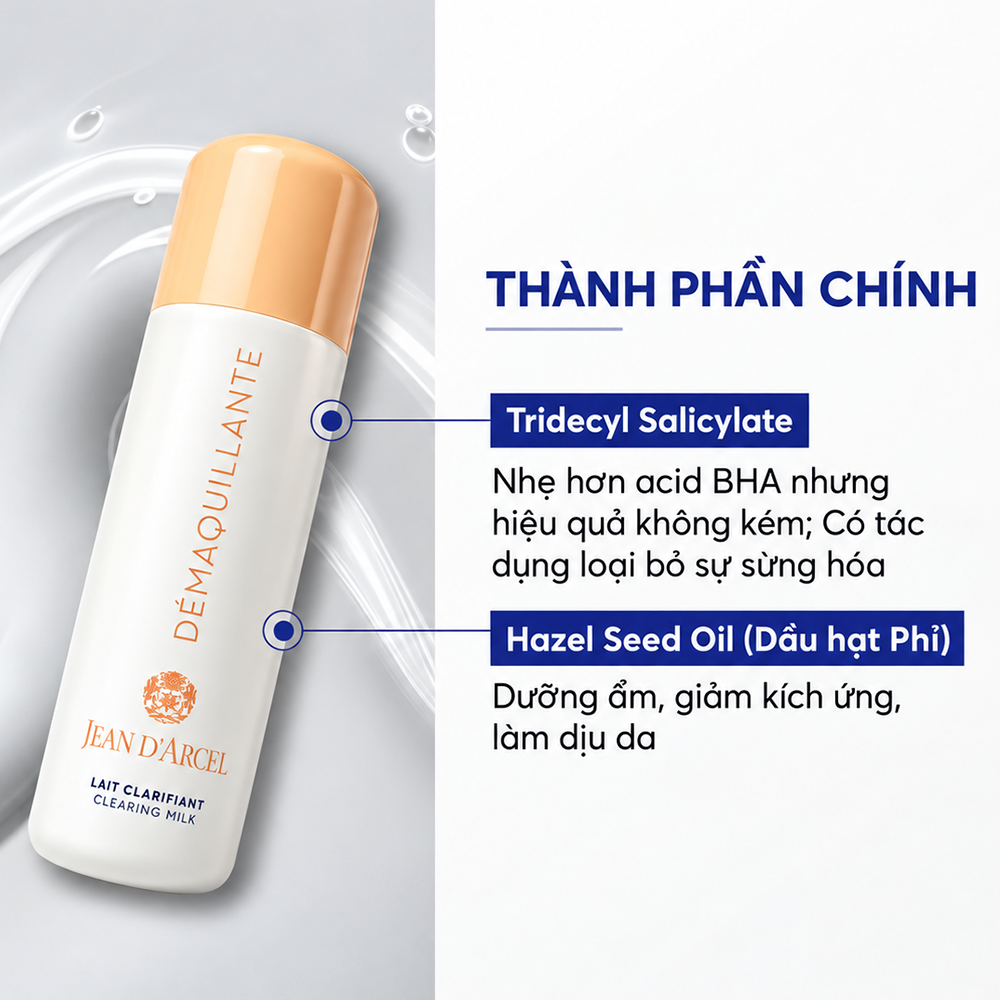 Sữa Rửa Mặt Dành Cho Da Dầu Và Da Mụn Clearing Milk Jean d'Arcel 150ml Chính Hãng