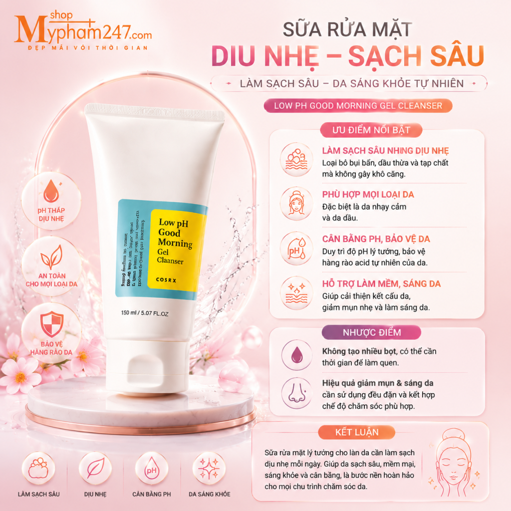 Sữa Rửa Mặt Dạng Gel Dịu Nhẹ Cosrx Low8