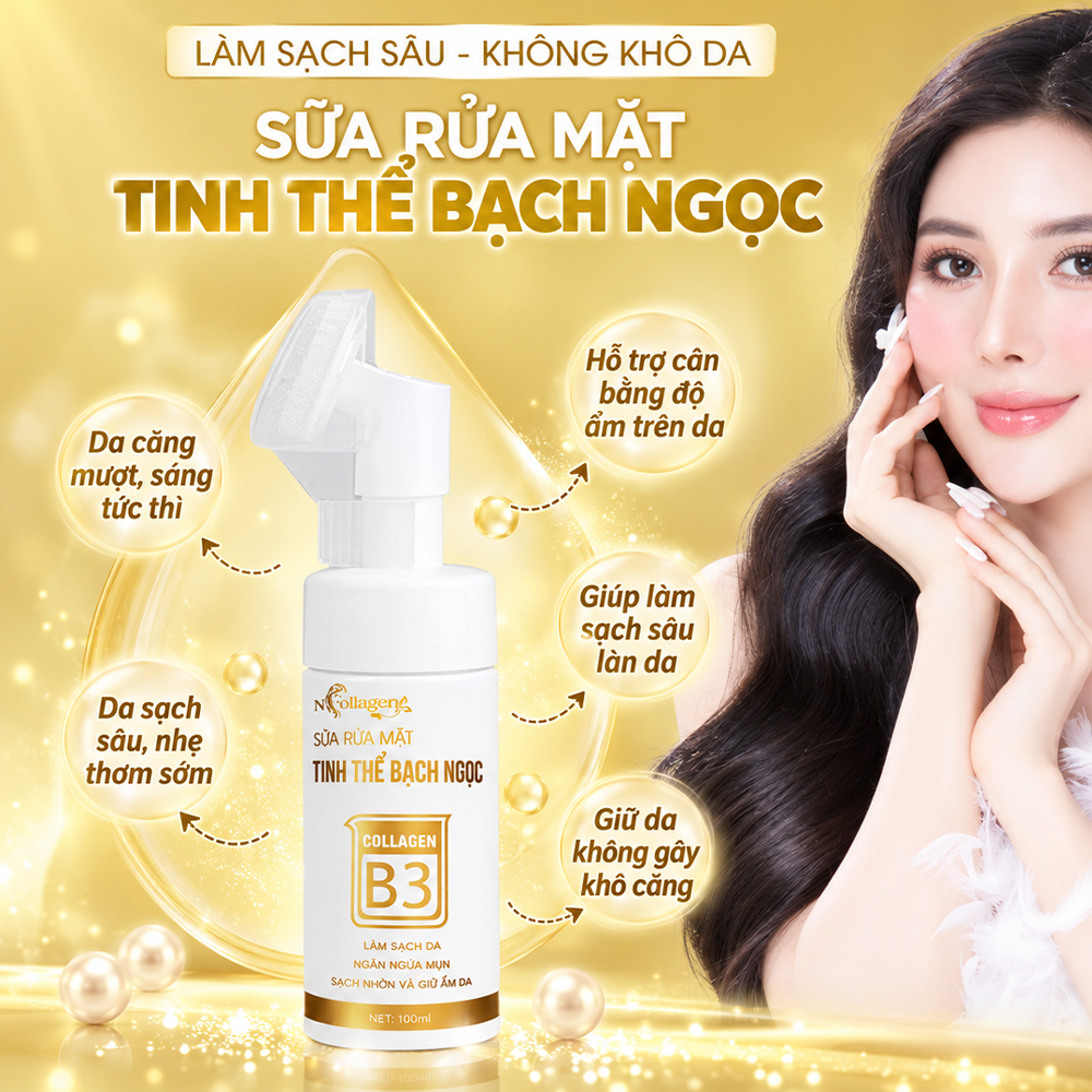 Sữa Rửa Mặt Tinh Thể Bạc Bạch Ngọc N Collagen – Làm Sạch Da, Hỗ Trợ Dưỡng Ẩm Và Chăm Sóc Da Mềm Mịn