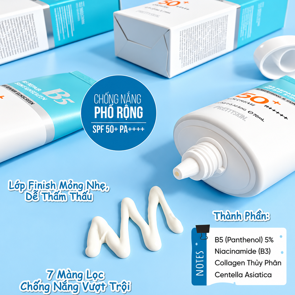 Kem Chống Nắng Phục Hồi B5 PrettySkin 50ml - Bí Quyết Dưỡng Sáng, Trẻ Hóa Da7