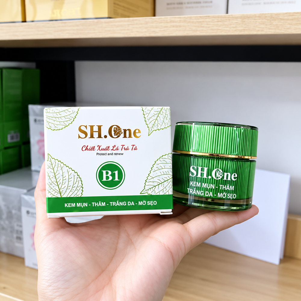 Kem Mụn Thâm B1 SH One Màu Xanh Chiết Xuất Lá Tía Tô - Dưỡng Da Trắng Hồng Tự Nhiên