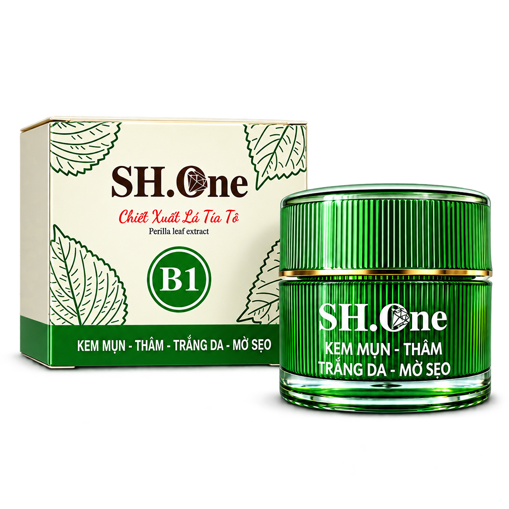 Kem Mụn Thâm B1 SH One Màu Xanh Chiết Xuất Lá Tía Tô - Dưỡng Da Trắng Hồng Tự Nhiên5