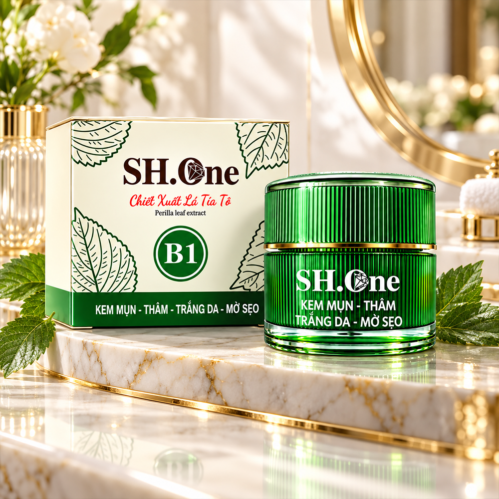 Kem Mụn Thâm B1 SH One Màu Xanh Chiết Xuất Lá Tía Tô - Dưỡng Da Trắng Hồng Tự Nhiên7