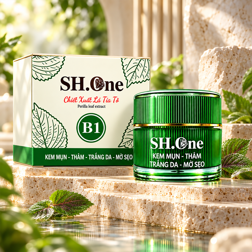 Kem Mụn Thâm B1 SH One Màu Xanh Chiết Xuất Lá Tía Tô - Dưỡng Da Trắng Hồng Tự Nhiên8